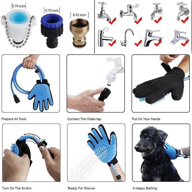 Guante de Ducha manual para mascotas con manguera y adaptadores